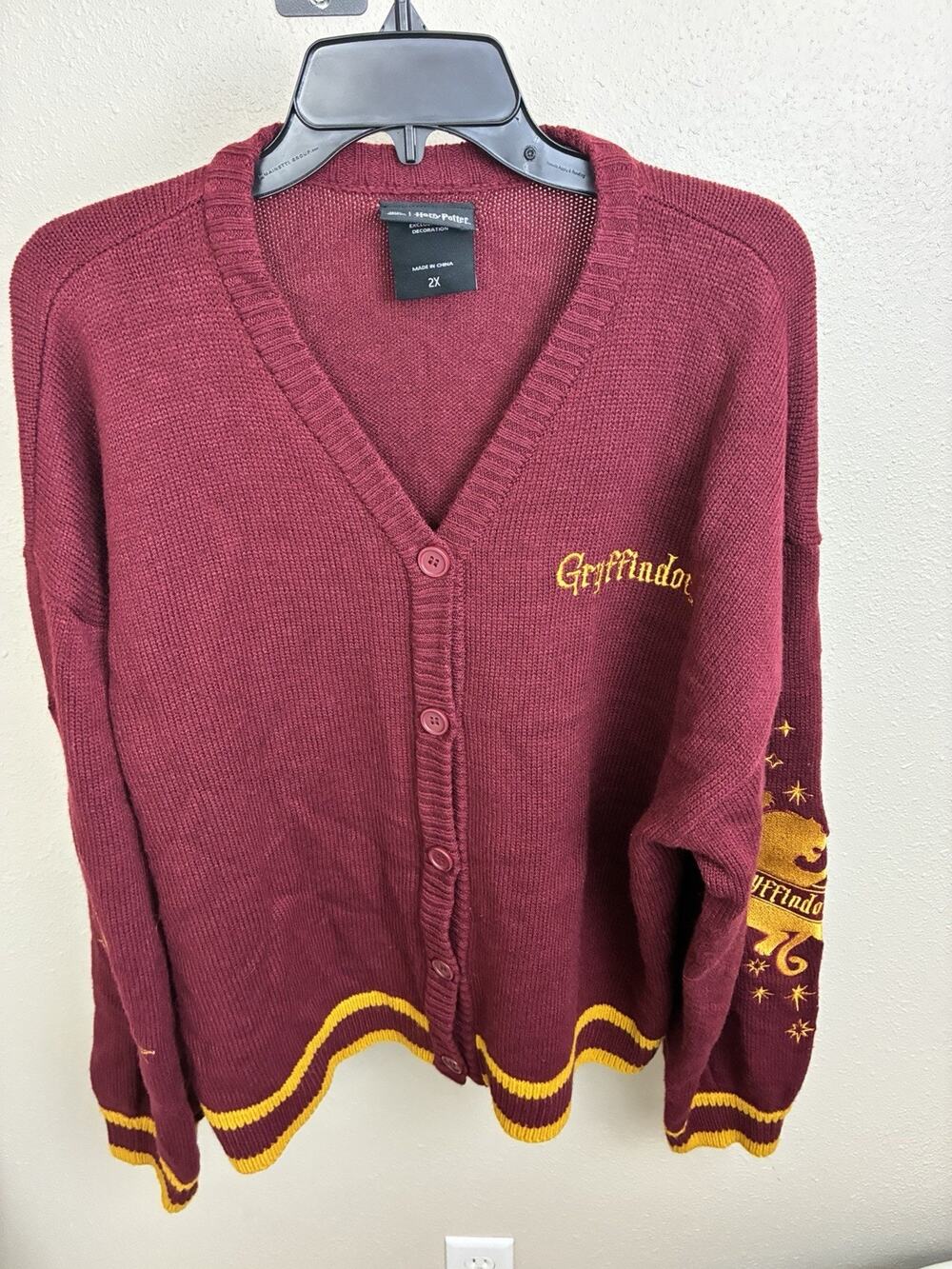 Harry Potter Gryffindor Maroon Embroidered Sleeves Open Front Cardigan XXL